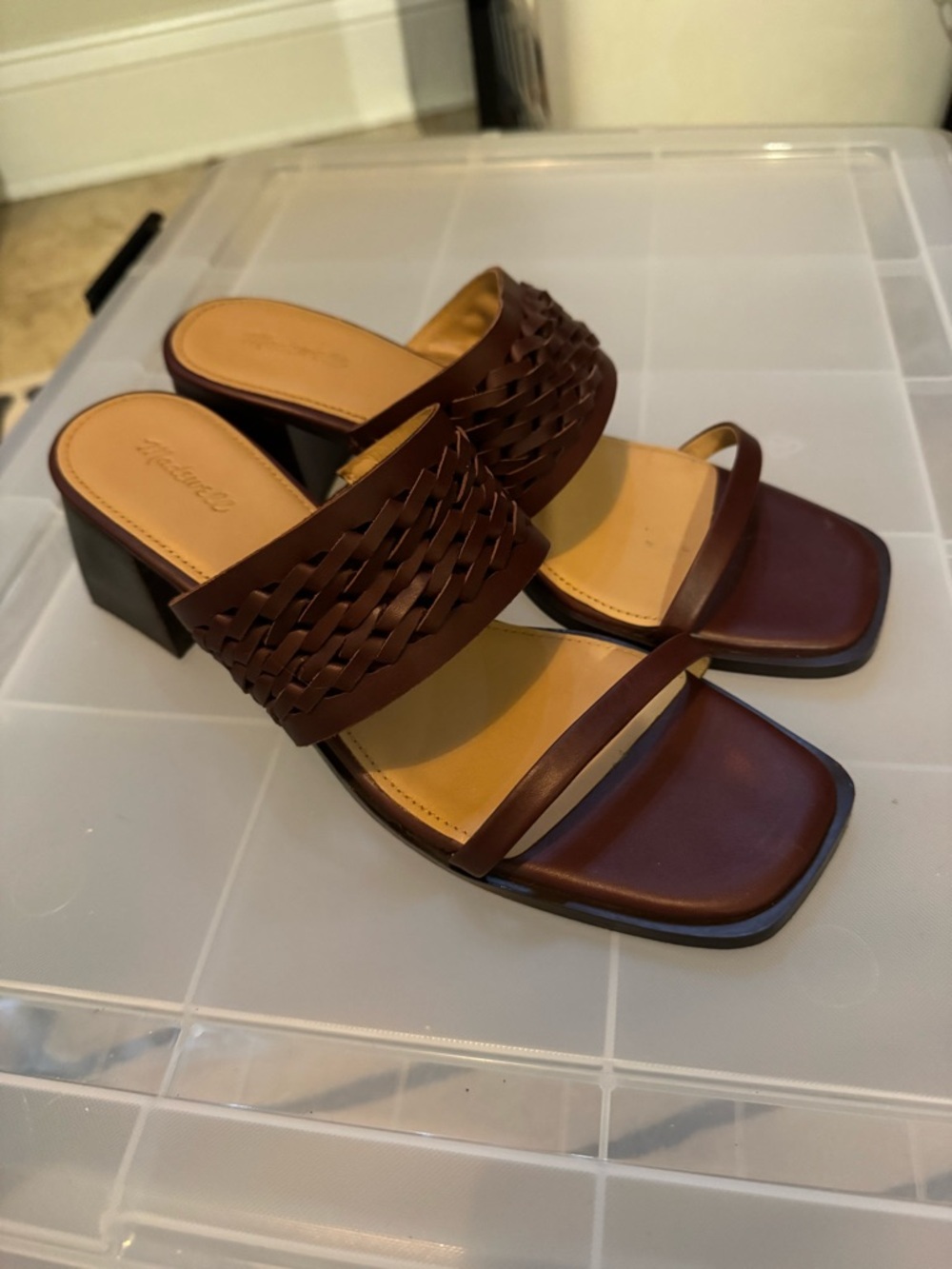 Madewell Brown Woven-Strap Block Heel Mules